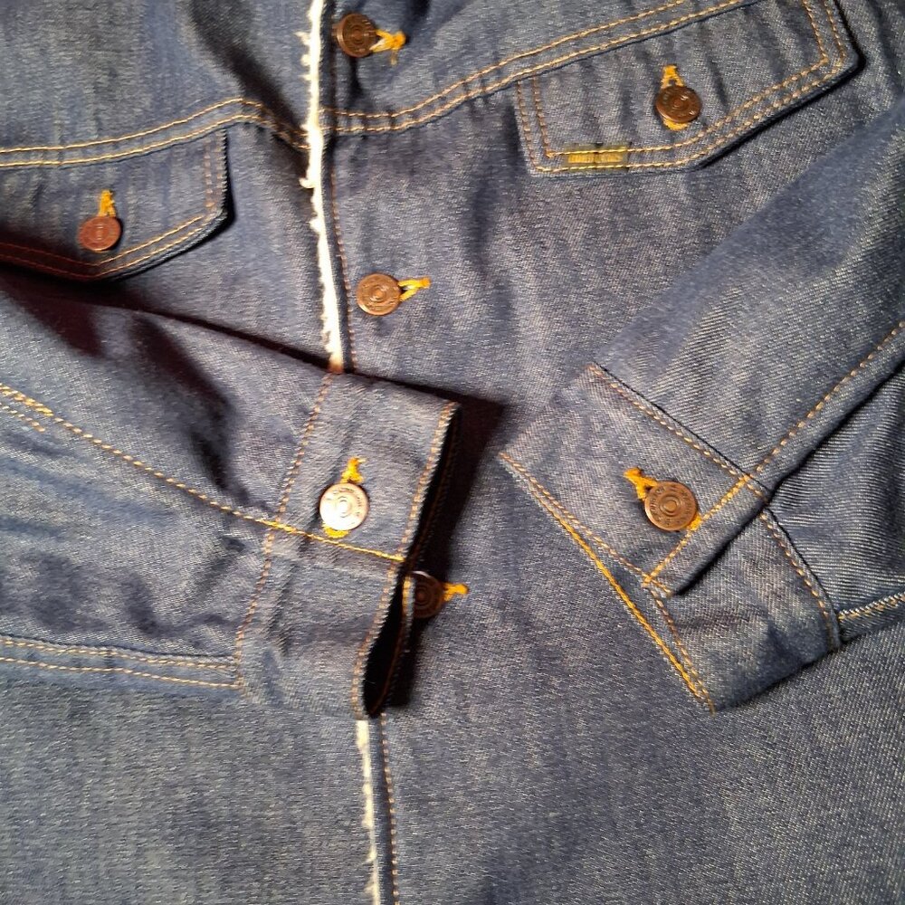 Vintage Sears Roebucks Denim Trucker Jean Jacket Men 46 R Sherpa Lined Blue - Picture 8 of 16